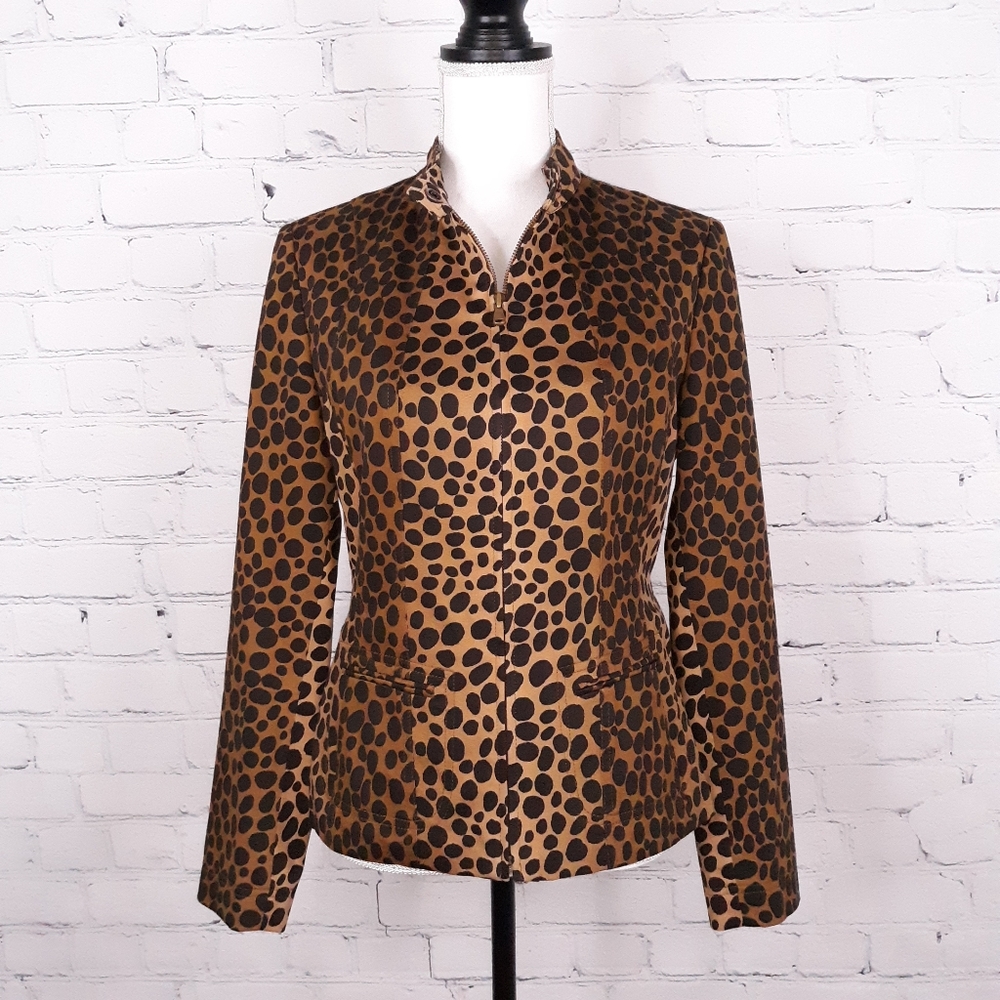 CARLISE Wmns Cheetah Print Zip Up Blazer Jacket 6